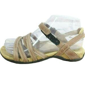 LL Bean Brown Leather Hook & Loop Strappy Outdoor Sandals Size 6 M